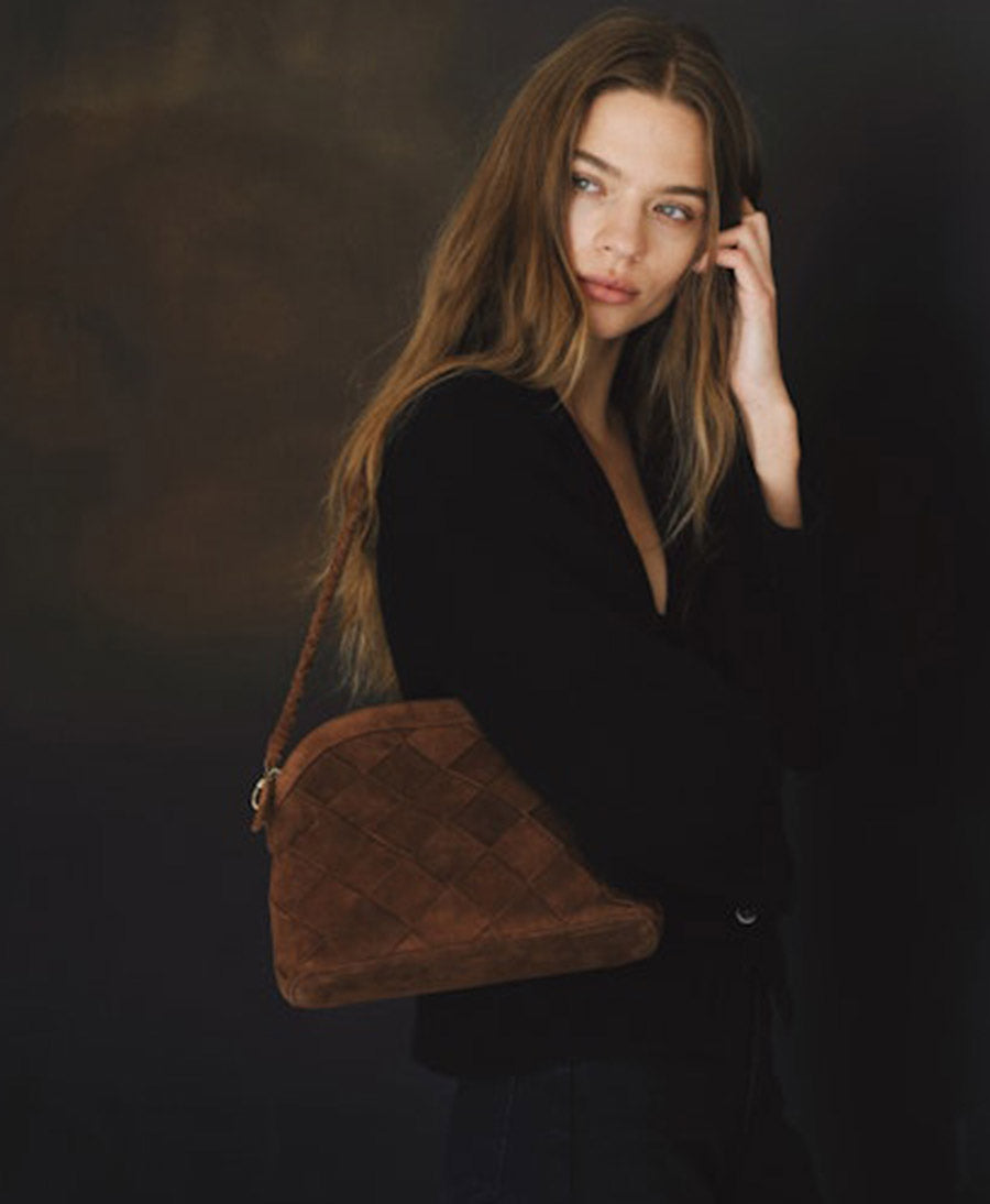 Ledertasche "CARMEN" Grande Weave Suede - Braun
