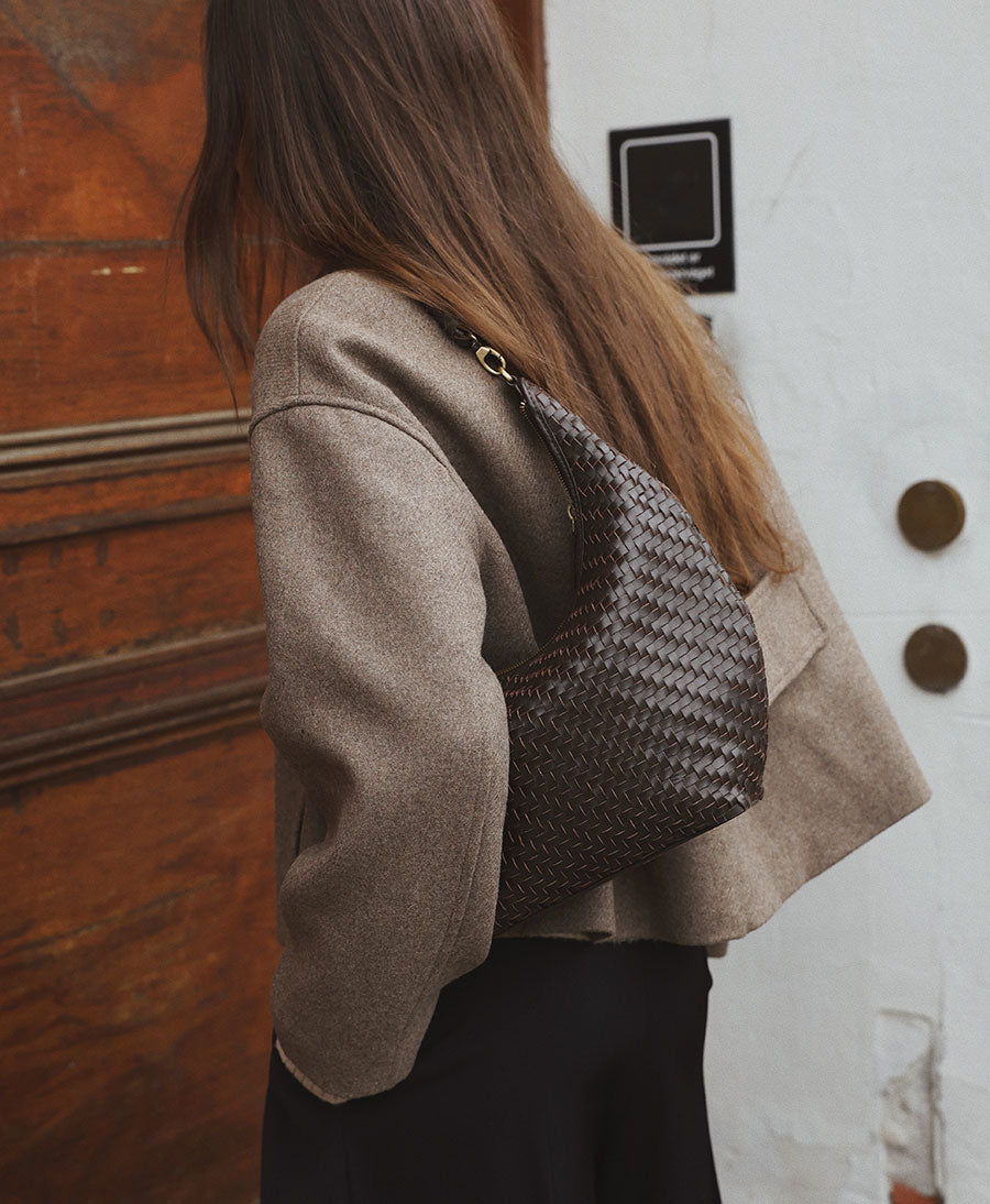 Gewebte Ledertasche "MAJA" - Espresso