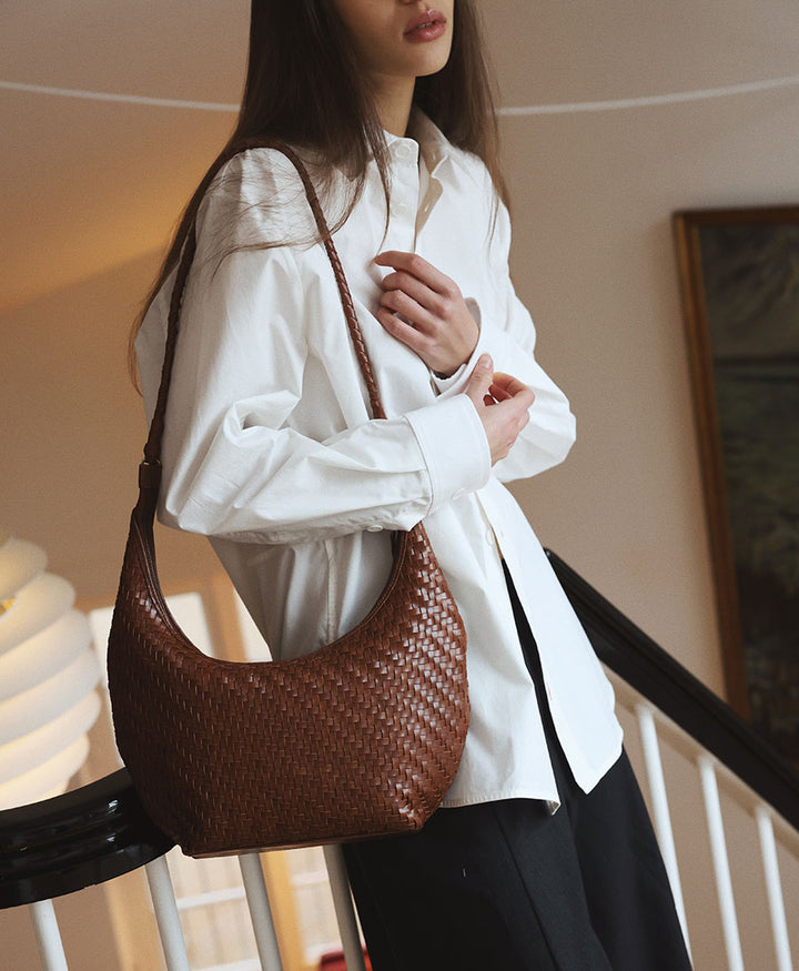 Gewebte Ledertasche "MAJA" - Sienna