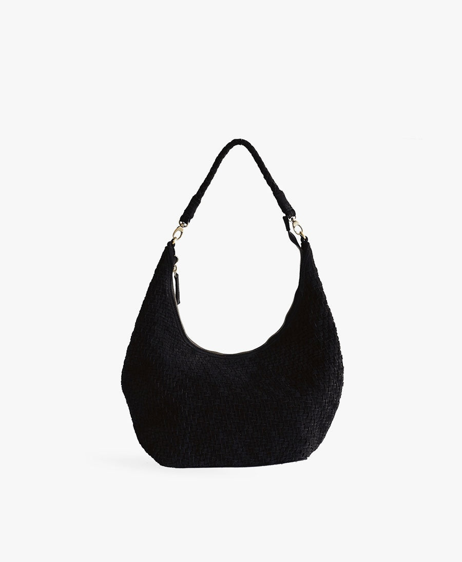 Gewebte Ledertasche "MAJA" Suede - Schwarz