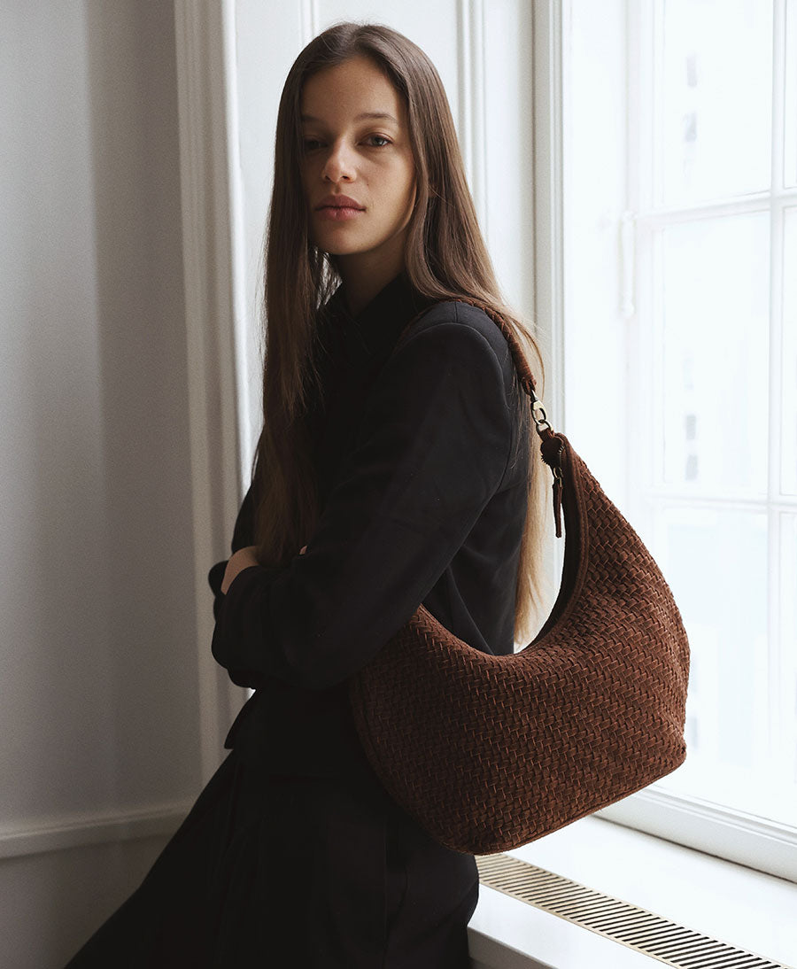 Gewebte Ledertasche "MAJA" Suede - Braun