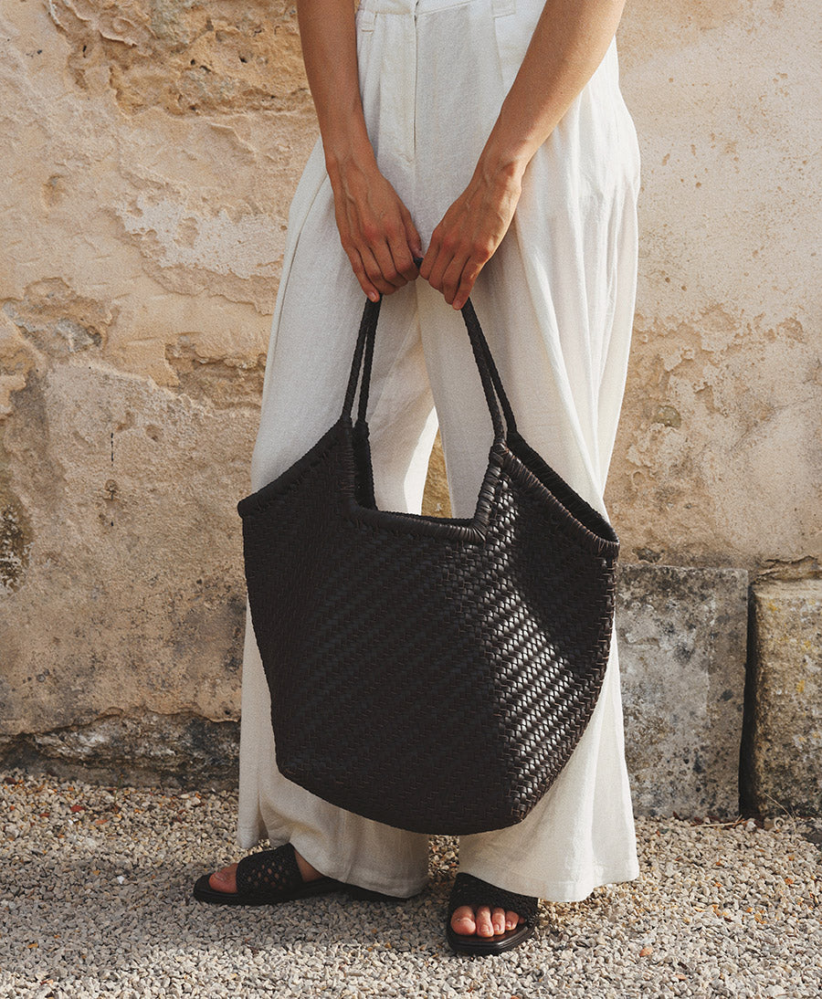 Gewebte Ledertasche "Selene" - Espresso