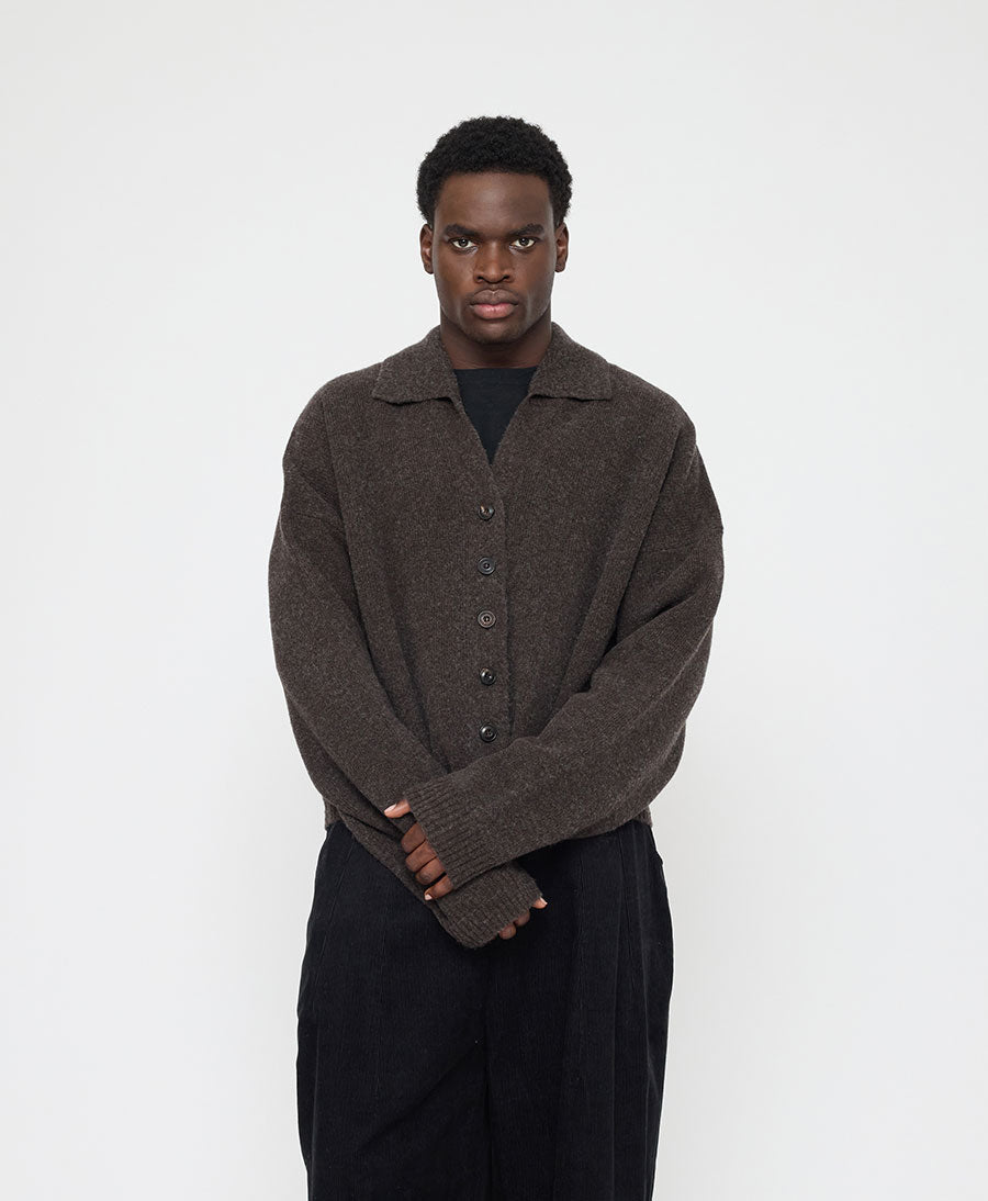 Strickcardigan Collared Cropped Cardigan - Olivbraun