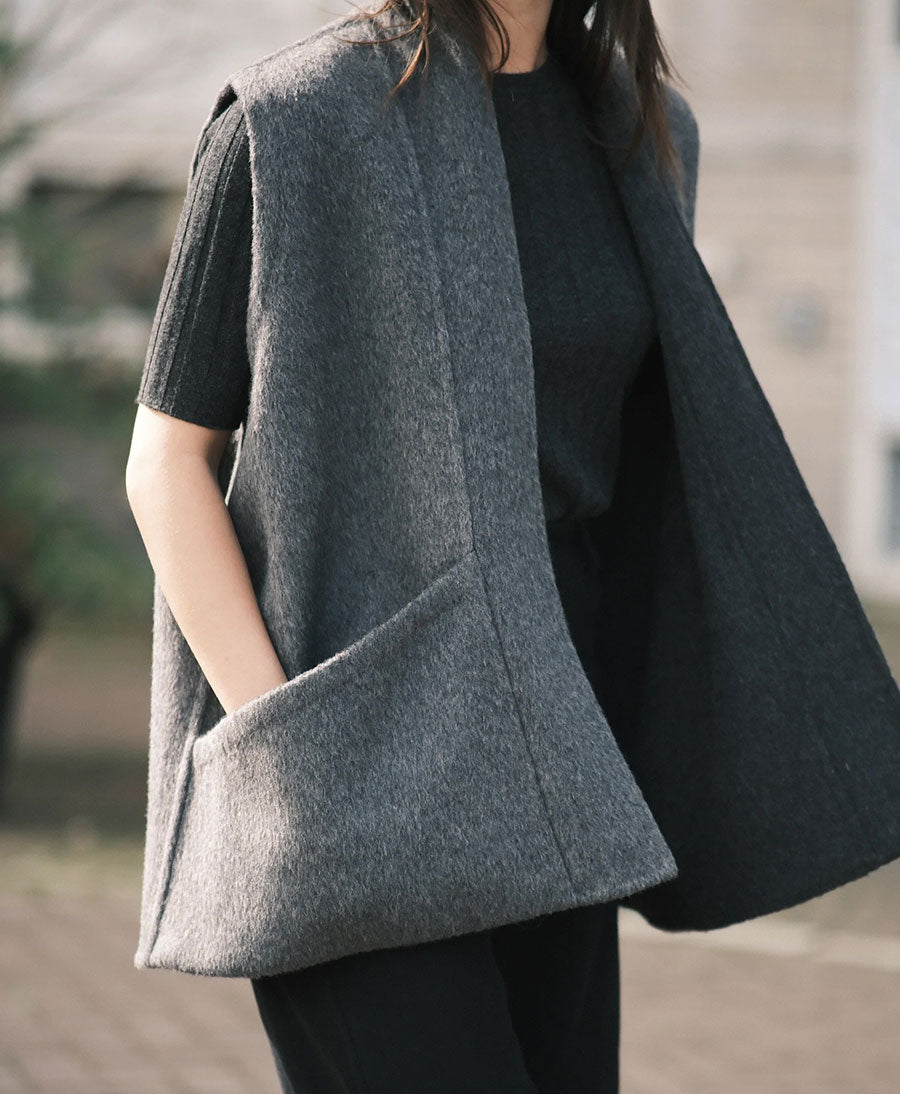 Gilet / Weste aus Wolle - Reversible Wool Vest - Grau