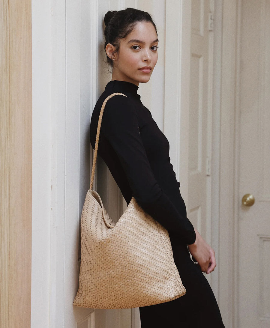 Gewebte Ledertasche "SERA" - Caramel