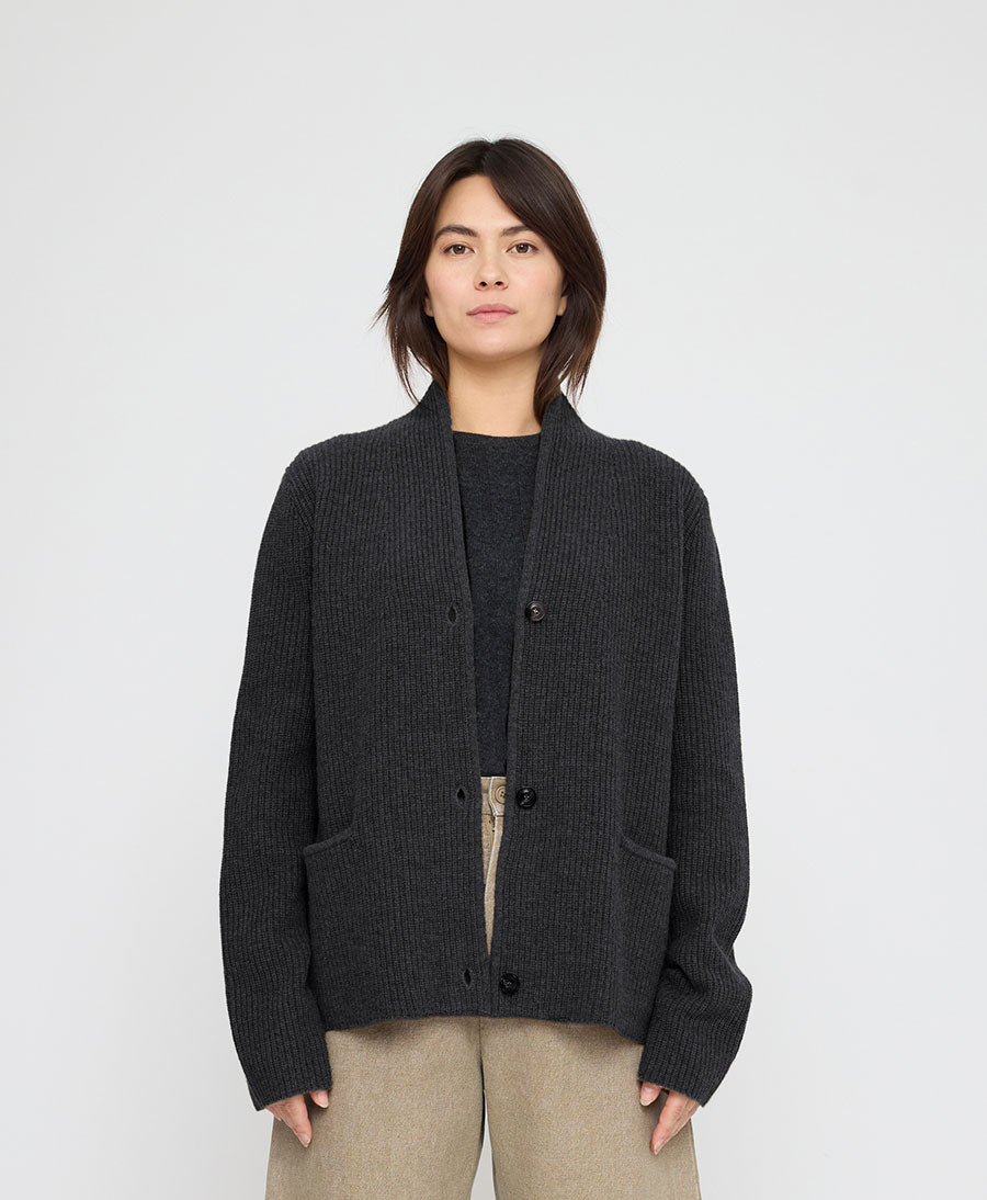 Strickcardigan Pocket Ribbed Cardigan - Anthrazit