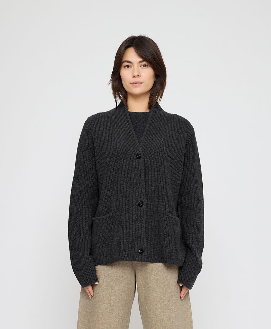 Strickcardigan Pocket Ribbed Cardigan - Anthrazit