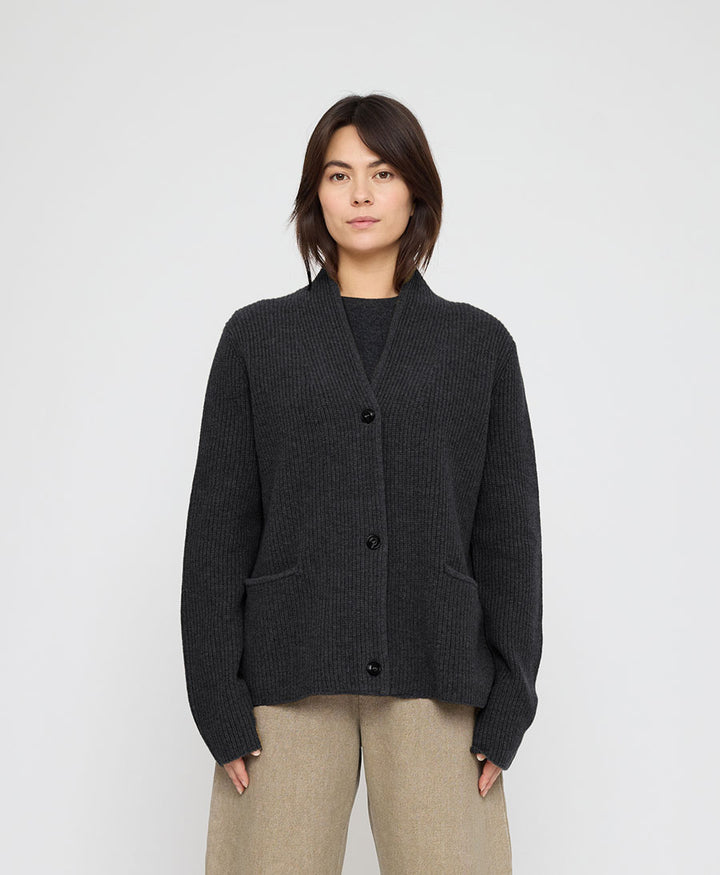 Strickcardigan Pocket Ribbed Cardigan - Anthrazit