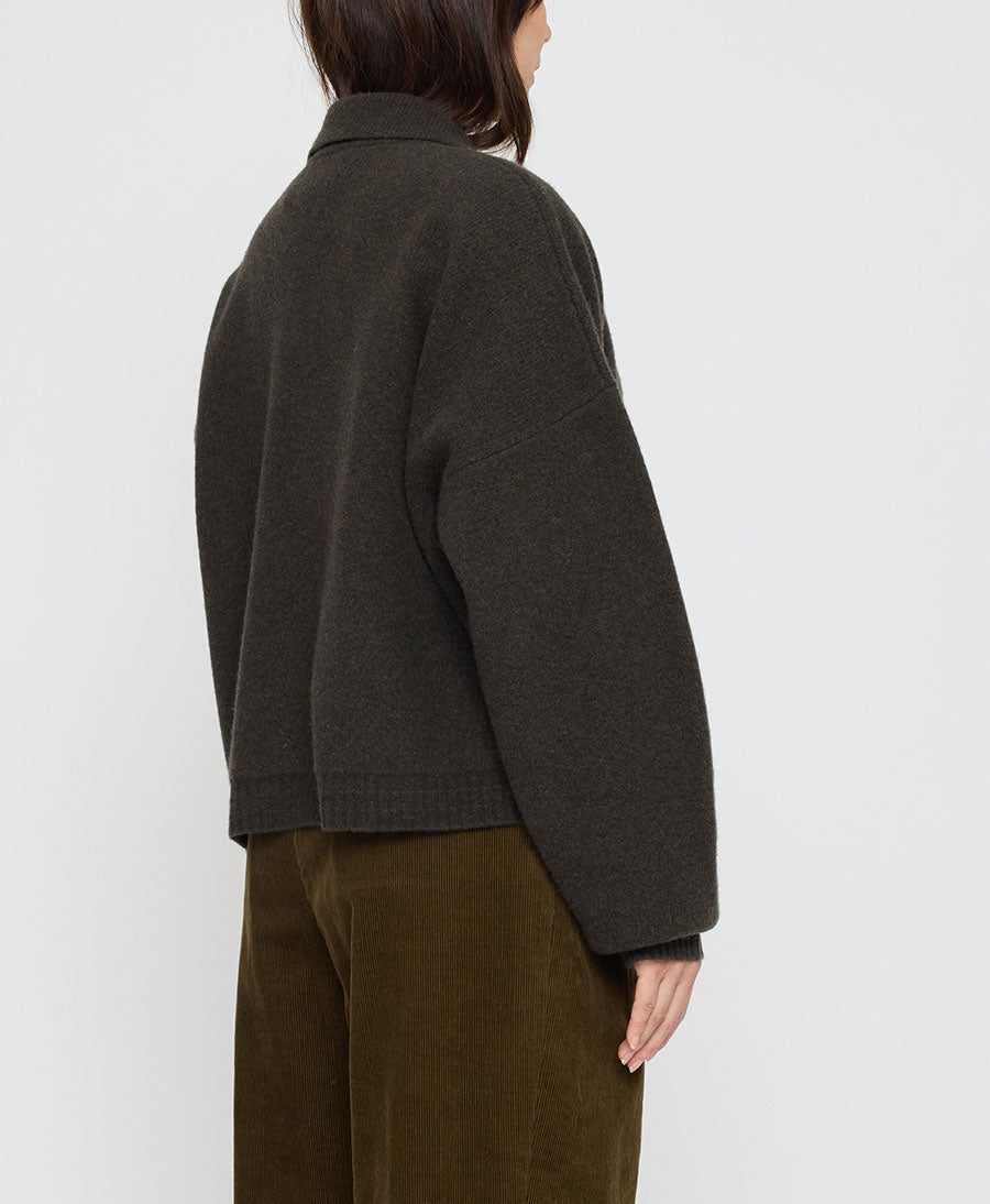 Strickcardigan Collared Cropped Cardigan - Olivbraun