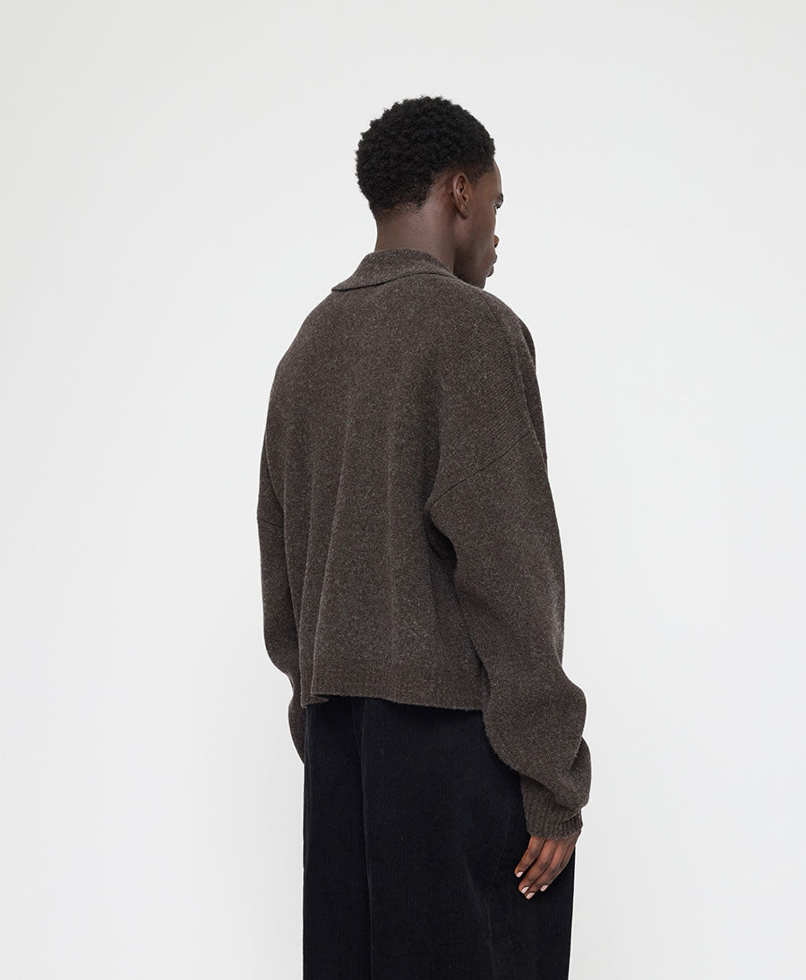 Strickcardigan Collared Cropped Cardigan - Olivbraun