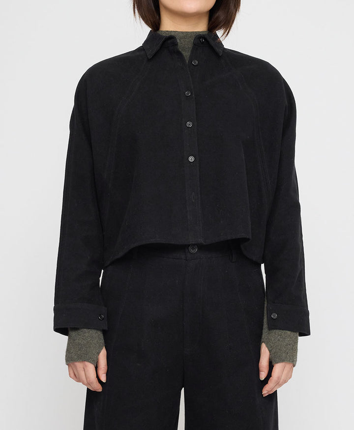 Hemdbluse Signature 3/4 Cropped Shirt Jacket Brushed Edition - Schwarz