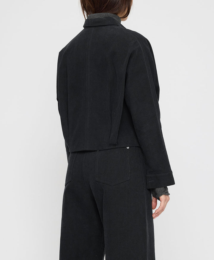 Hemdbluse Signature 3/4 Cropped Shirt Jacket Brushed Edition - Schwarz