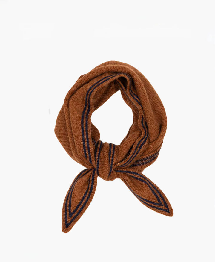 Kleiner Gestrickter Schal / Foulard aus Kaschmir - Cognac / Blau