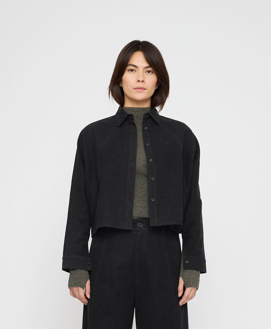 Hemdbluse Signature 3/4 Cropped Shirt Jacket Brushed Edition - Schwarz