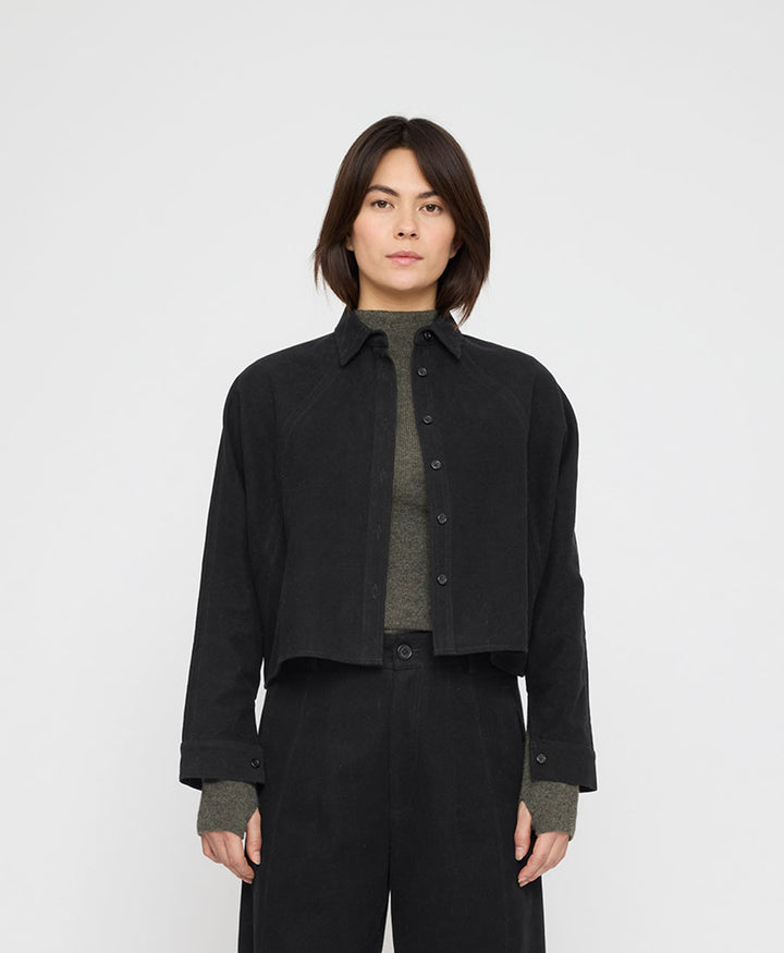 Hemdbluse Signature 3/4 Cropped Shirt Jacket Brushed Edition - Schwarz