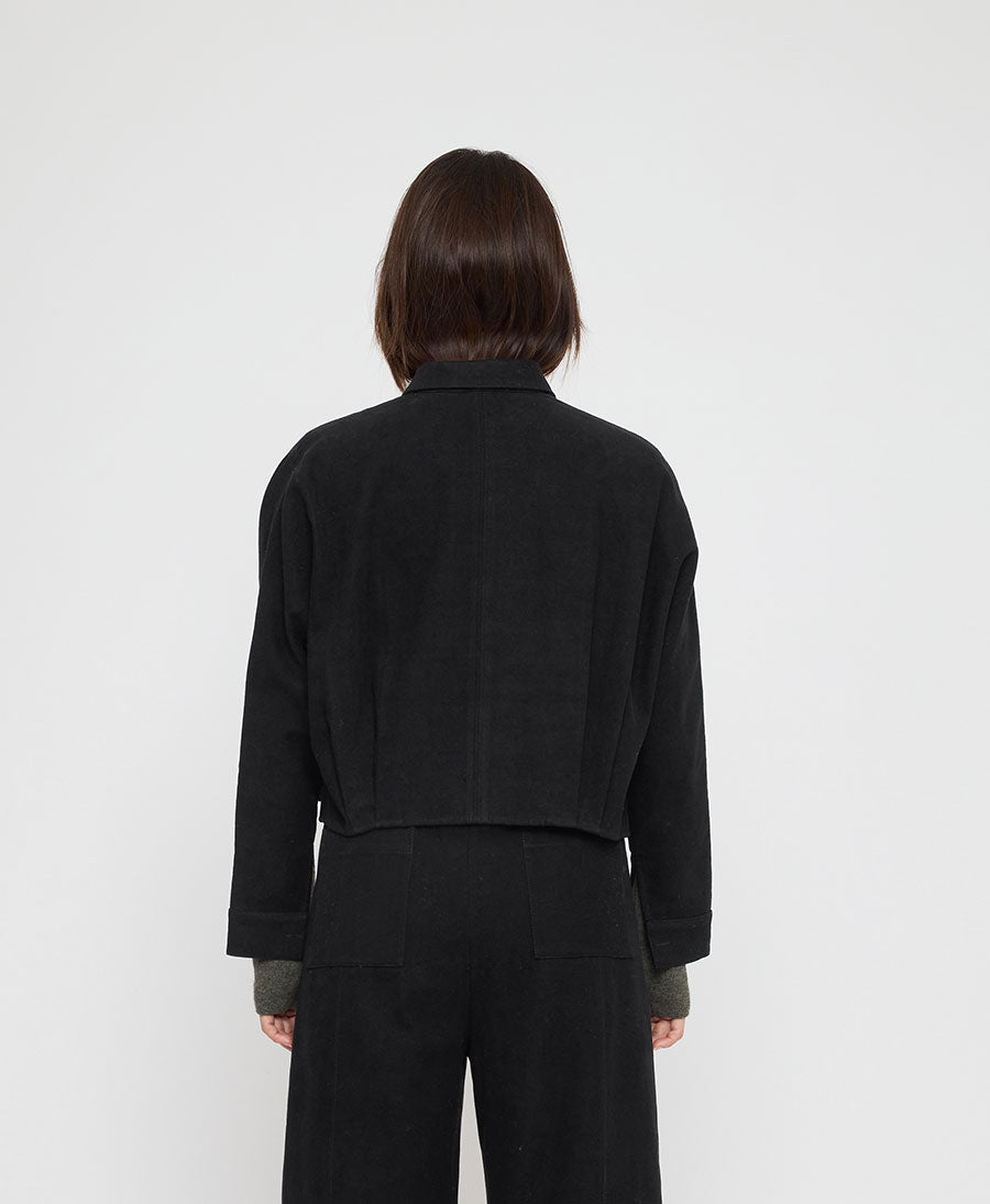Hemdbluse Signature 3/4 Cropped Shirt Jacket Brushed Edition - Schwarz