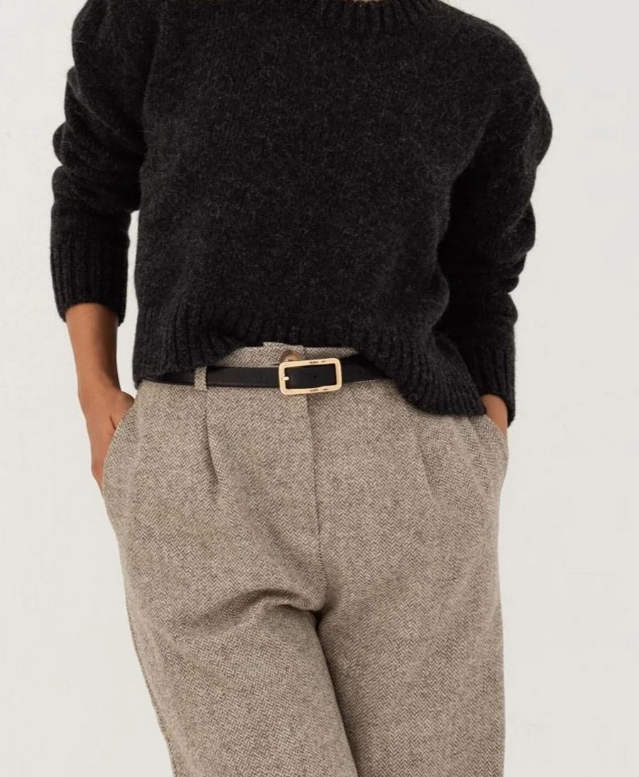 Hose aus Wolle Zoe - Herringbone Beige