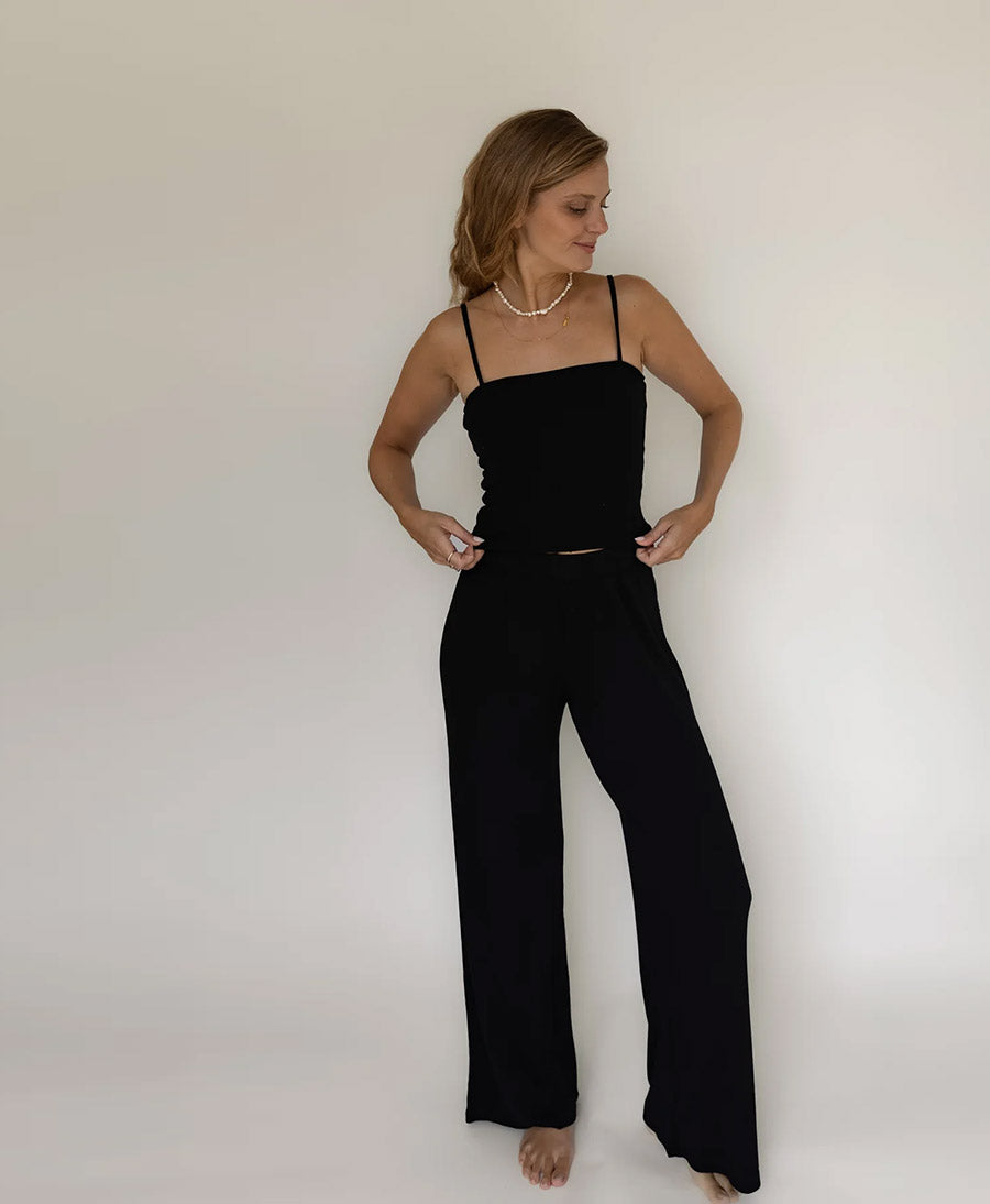 Top SPAGHETTI TANK RIB - Schwarz