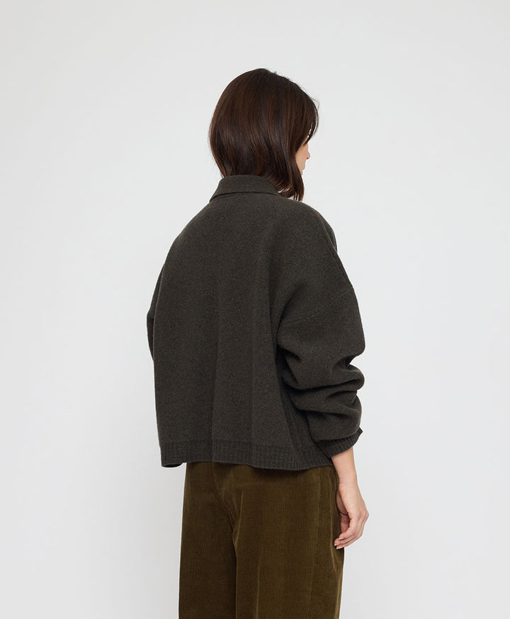 Strickcardigan Collared Cropped Cardigan - Olivbraun