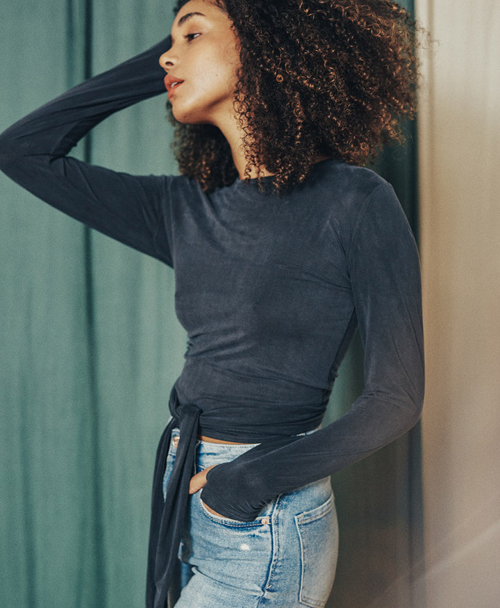Wickeltop / Wrap Top aus Cupro Jersey - Anthrazit
