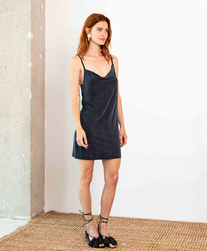 Kurzes Kleid / Drape Slip Dress aus Cupro Jersey - Anthrazit