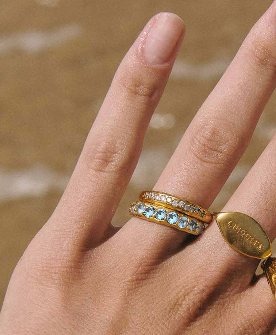 Fingerring vergoldet - Dolores Hellblau