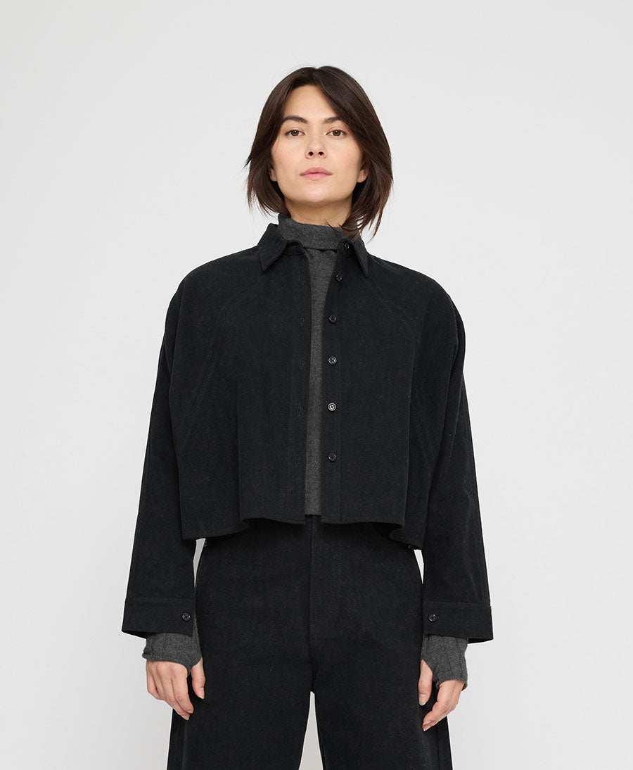 Hemdbluse Signature 3/4 Cropped Shirt Jacket Brushed Edition - Schwarz