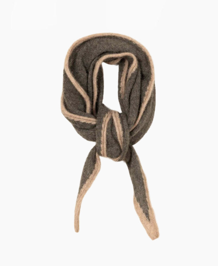 Kleiner Gestrickter Schal / Foulard aus Kaschmir - Dunkelgrün-Grau / Beige