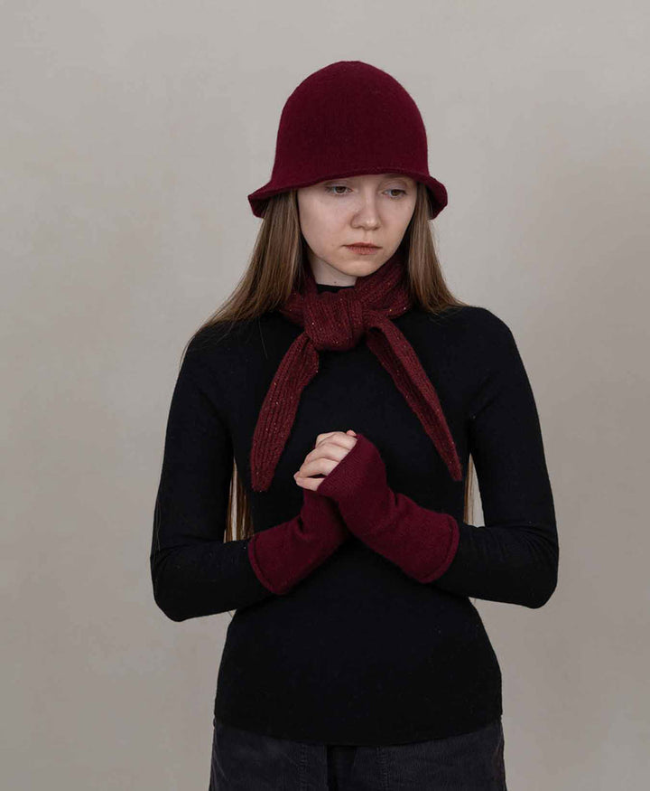 Kleiner Gestrickter Schal aus Kaschmir - Dunkelrot, gesprenkelt