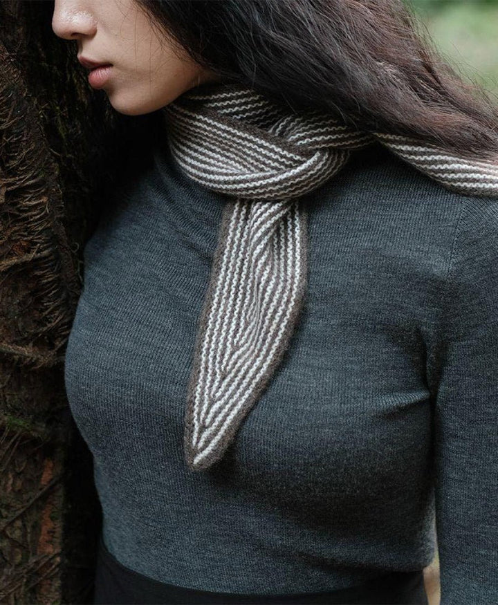 Kleiner Gestrickter Schal / Foulard aus Kaschmir - Braun / Weiss gestreift - Oats &amp; Rice - clomes