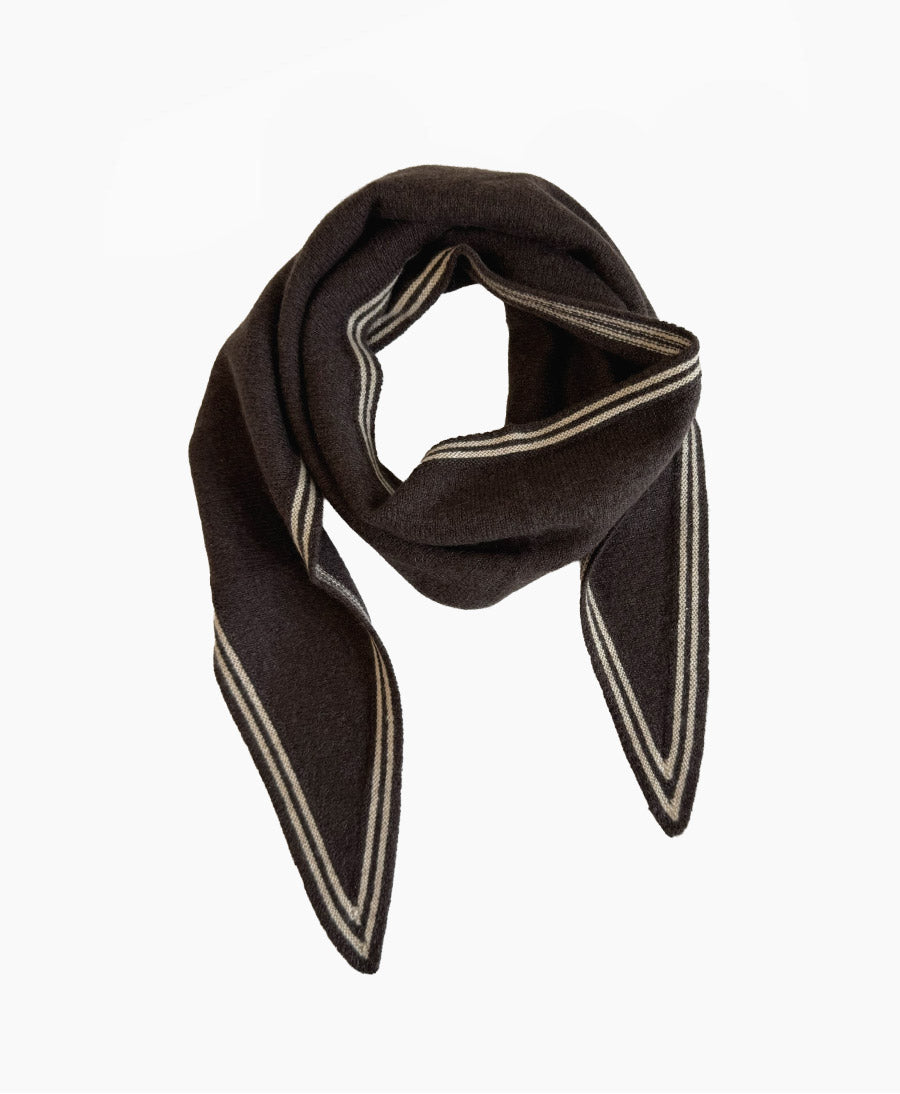 Kleiner Gestrickter Schal / Foulard aus Kaschmir - Dunkelbraun / Weiss