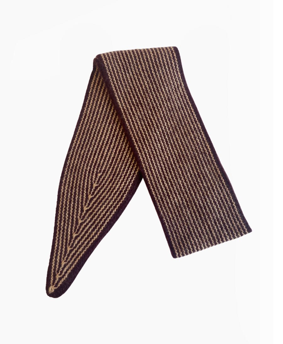 Kleiner Gestrickter Schal / Foulard aus Kaschmir - Dunkelrot / Beige gestreift - Oats &amp; Rice - clomes