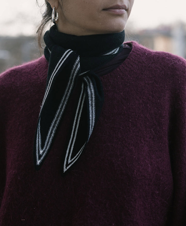 Kleiner Gestrickter Schal / Foulard aus Kaschmir - Schwarz / Weiss