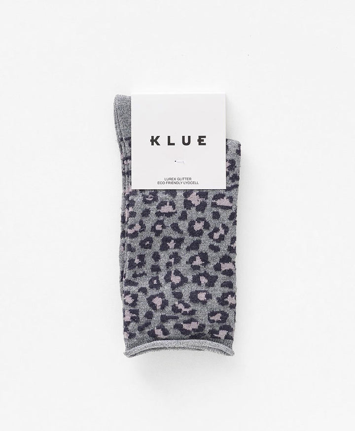Glitzer Socken Lyocell - Leopard Grau