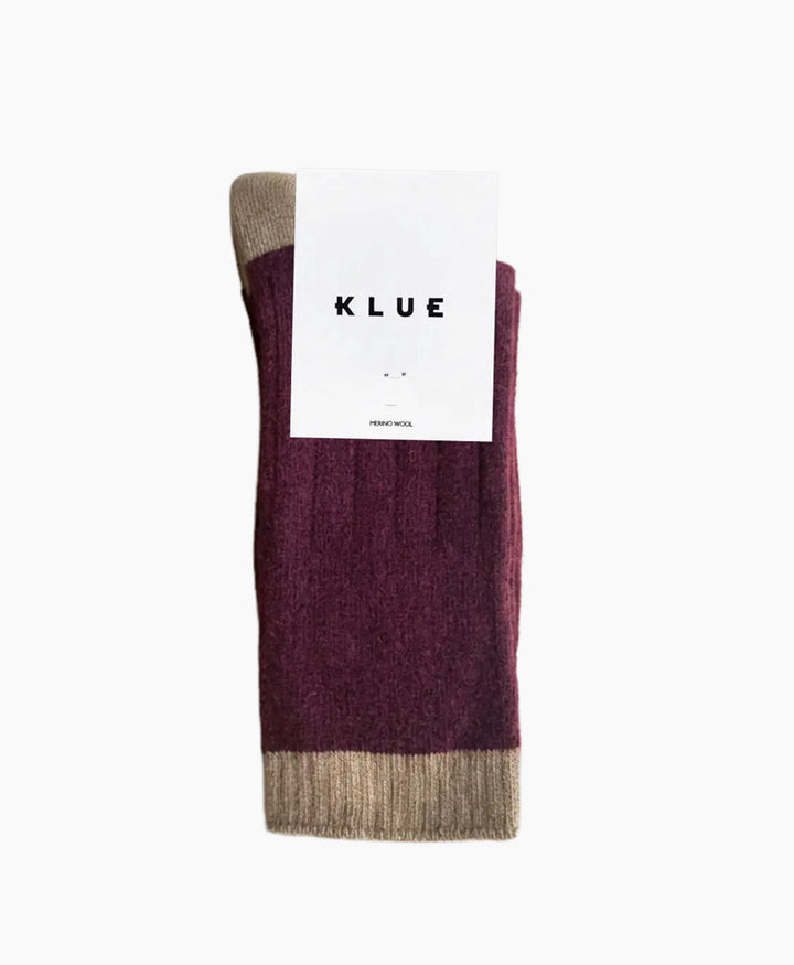 Socken Merinowolle mit Streifen - Dunkelrot / Hellbraun