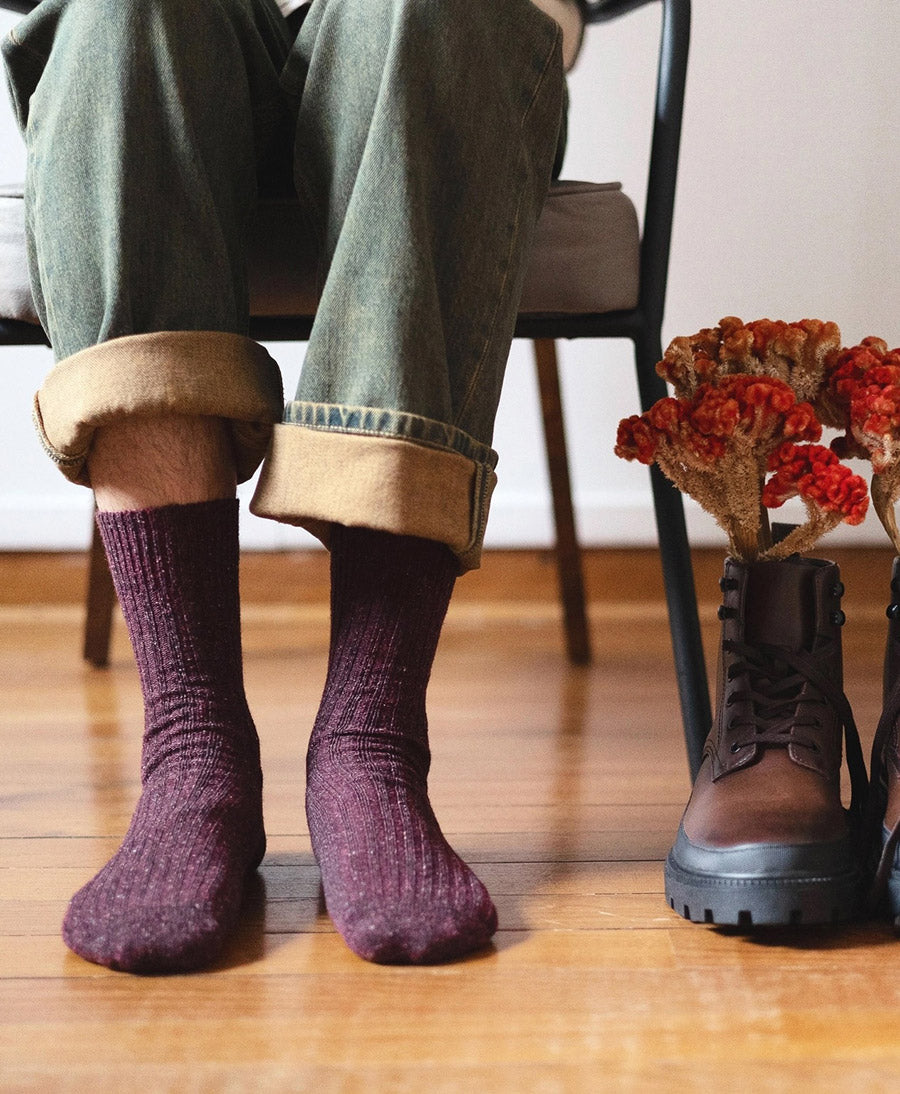 Socken Seide &amp; Wolle - Burgunderrot