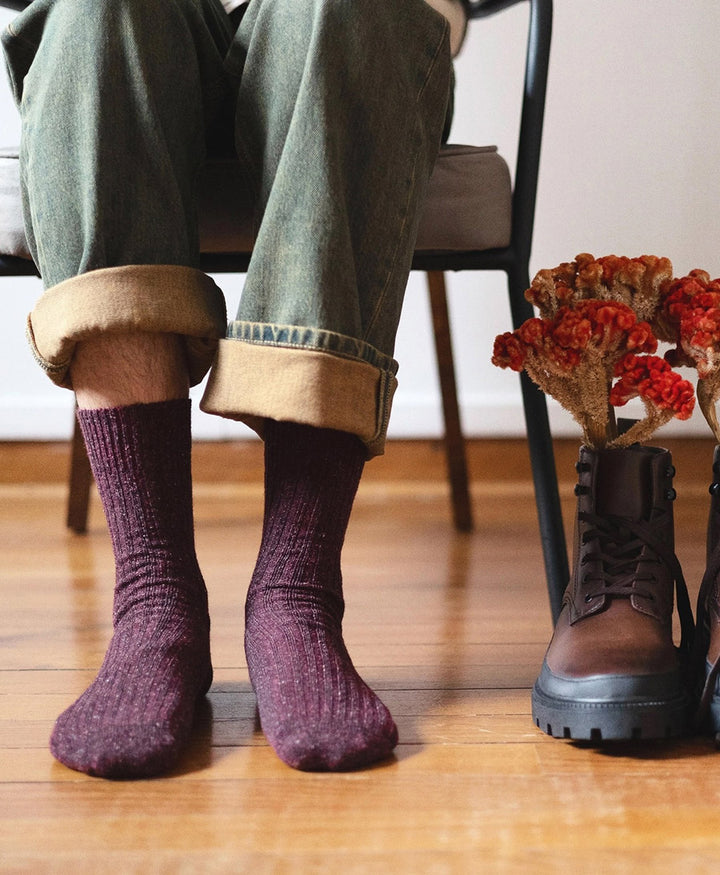 Socken Seide &amp; Wolle - Burgunderrot