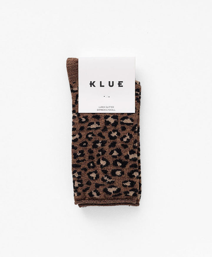 Glitzer Socken Lyocell - Leopard Dunkelbraun