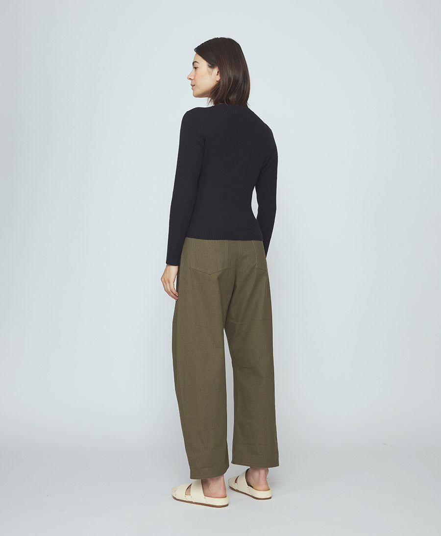 Top Feinstrick Ribbed Langarm - Schwarz