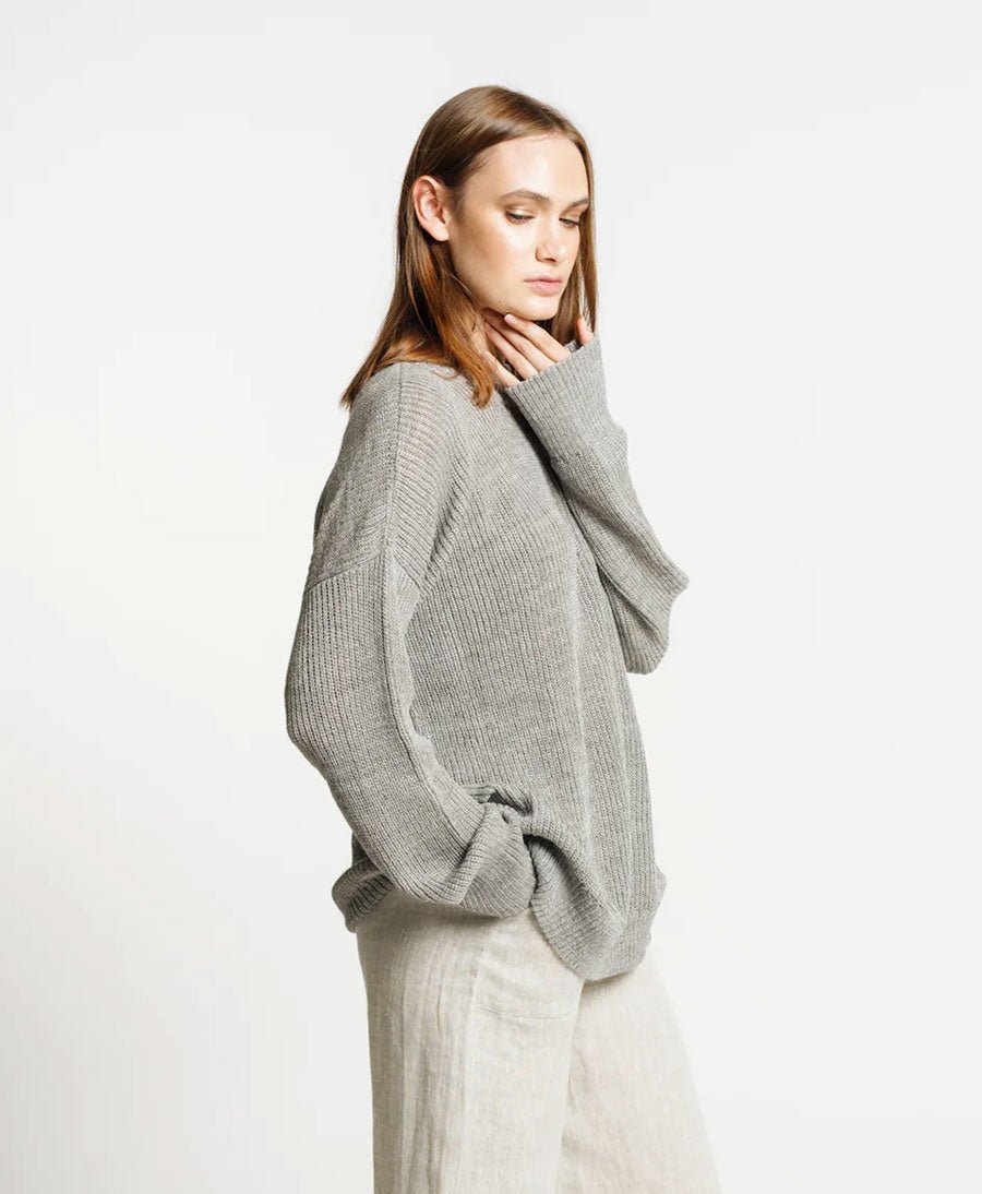 Leichter Strickpullover aus Alpakawolle &amp; Seide - Grau - LAUDE the Label - clomes