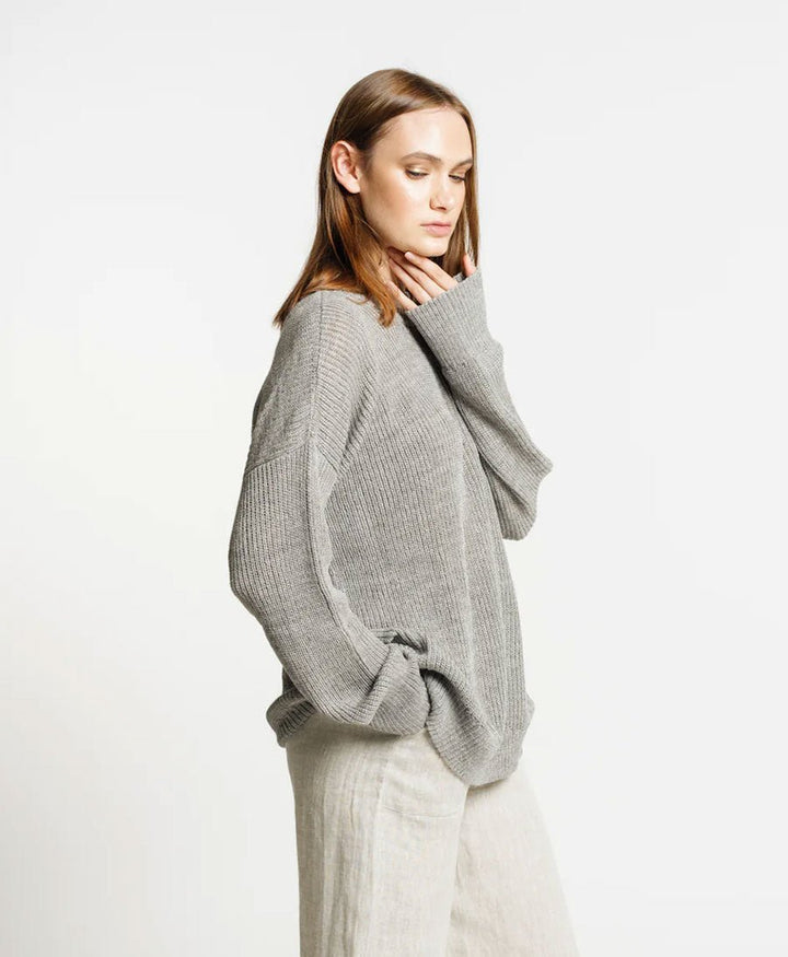 Leichter Strickpullover aus Alpakawolle &amp; Seide - Grau - LAUDE the Label - clomes