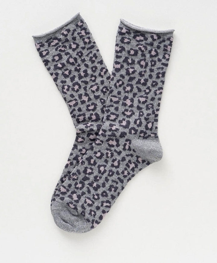 Glitzer Socken Lyocell - Leopard Grau