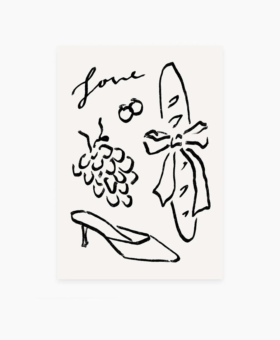 Postkarte "Love, Baguette &amp; Trauben"