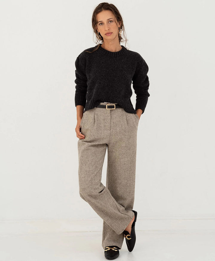 Hose aus Wolle Zoe - Herringbone Beige