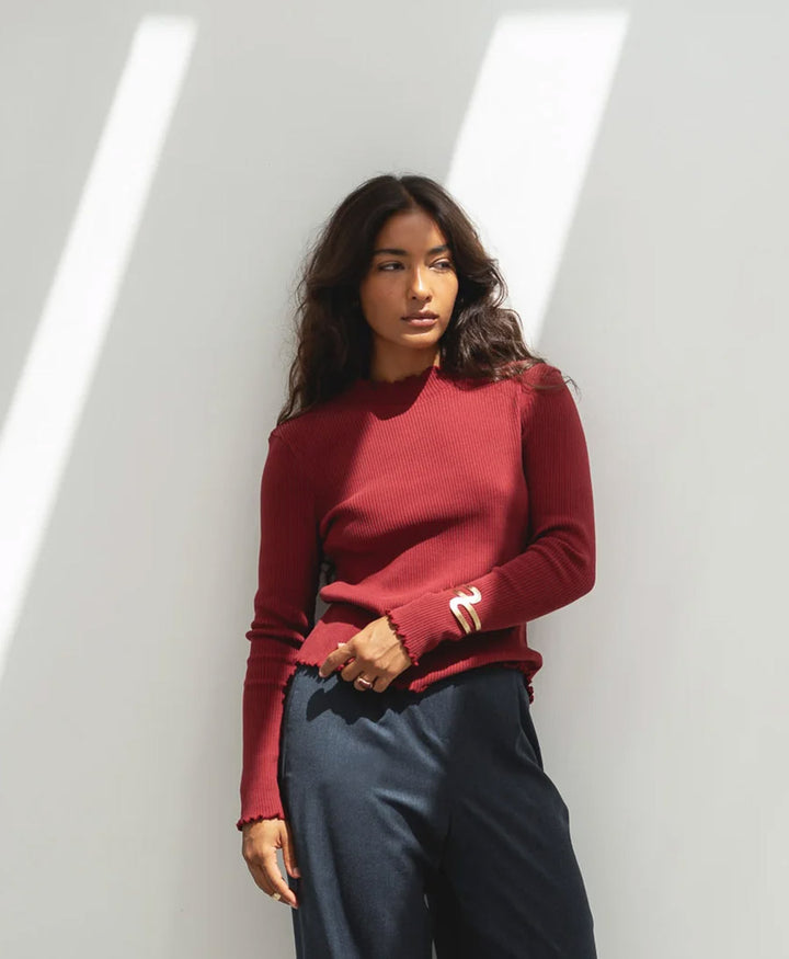 Langarmshirt mit kurzem Rollkragen Ava - Bordeaux