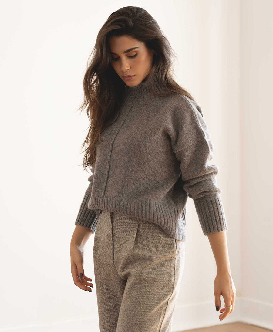 Hose aus Wolle Zoe - Herringbone Beige