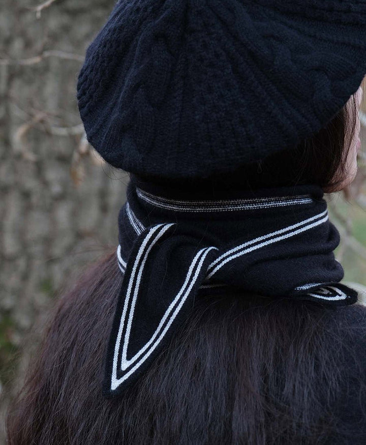 Kleiner Gestrickter Schal / Foulard aus Kaschmir - Schwarz / Weiss - Oats &amp; Rice - clomes