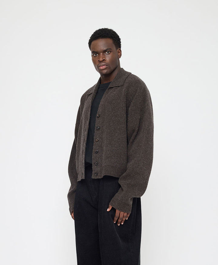 Strickcardigan Collared Cropped Cardigan - Olivbraun