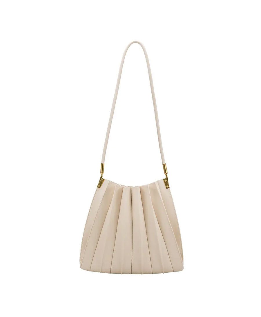 Plissierte Schultertasche CARRIE aus veganem Leder - Ivory - Melie Bianco - clomes