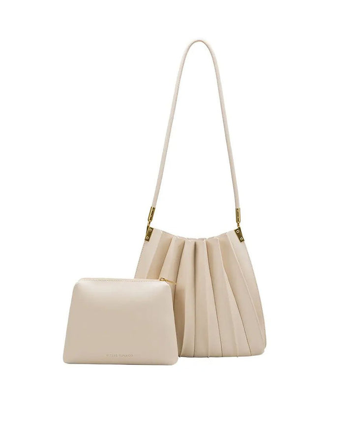 Plissierte Schultertasche CARRIE aus veganem Leder - Ivory - Melie Bianco - clomes